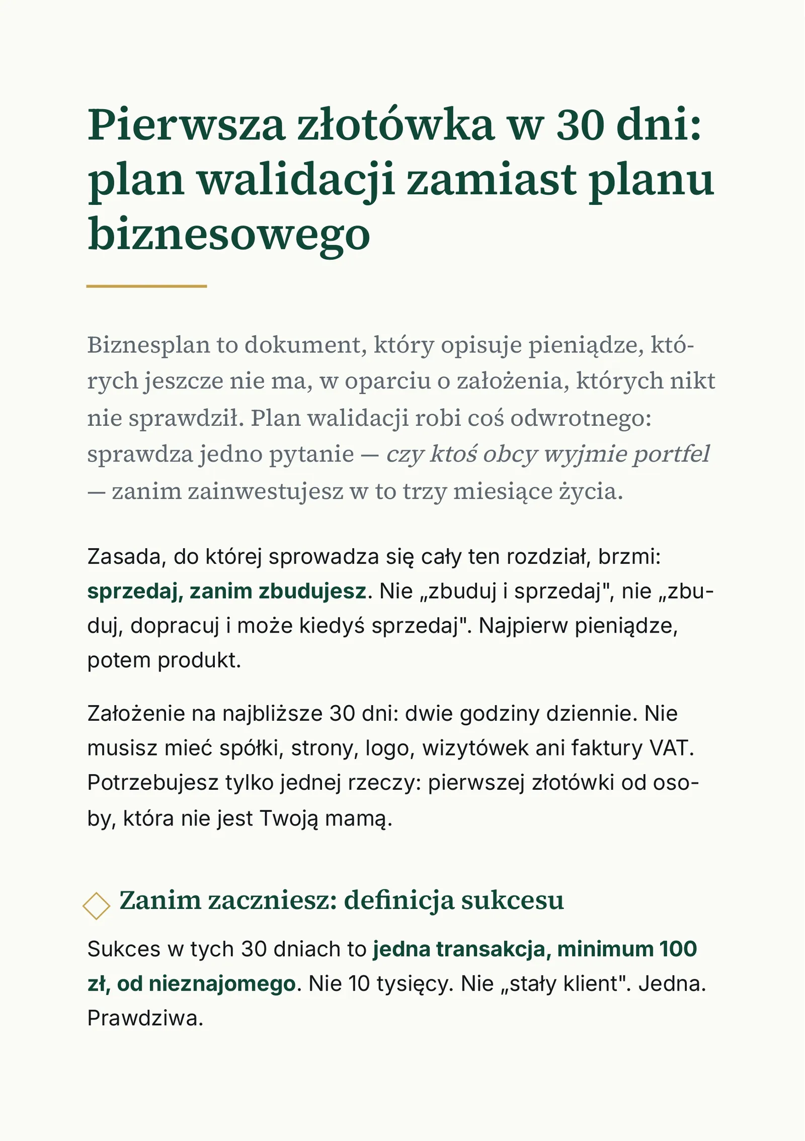 Plan działania na najbliższe 30 dni